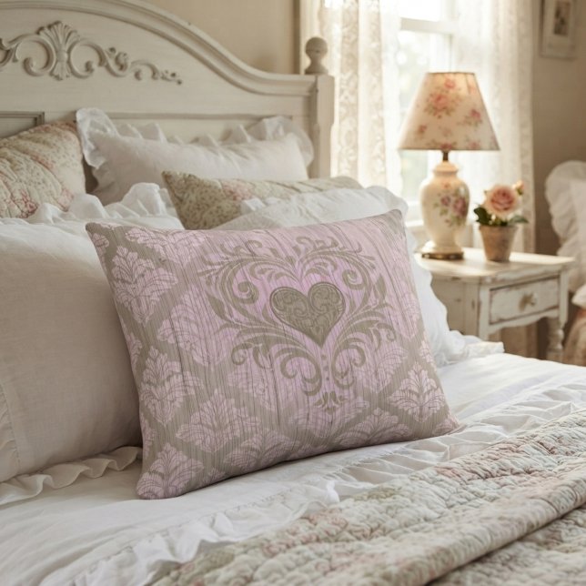 Blush Pink Damask With Heart  Decorative Cushion (Creator Uploaded)