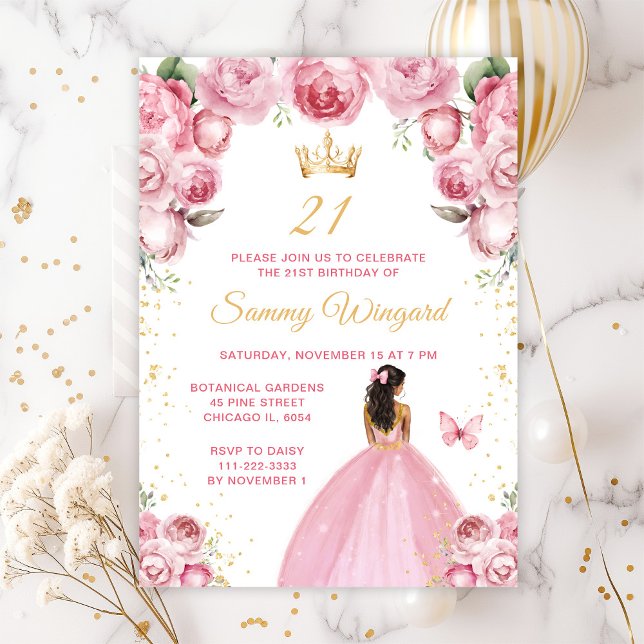 Blush Pink Dark Skin Princess Birthday Party Invitation (Creator Uploaded)