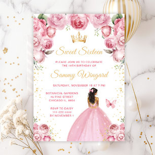 Blush Pink Dark Skin Princess Sweet Sixteen Invitation