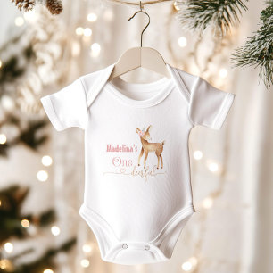 Blush pink deer girl first birthday one baby bodysuit