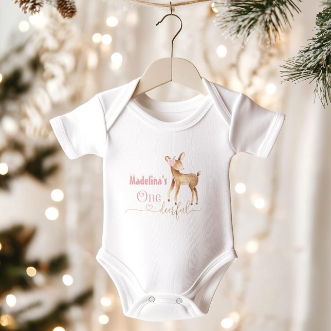 Blush pink deer girl first birthday one baby bodysuit (Creator Uploaded)