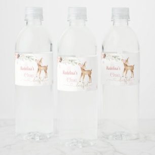 Blush pink deer girl first birthday one water bottle label