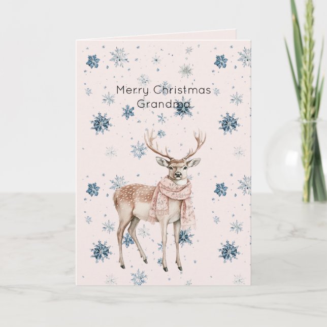Blush Pink Deer Snowflakes Christmas Card (Front)