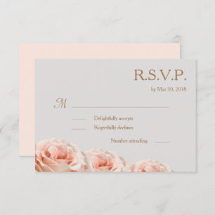 Blush Pink Dewy Roses Floral Grey Wedding RSVP Invitation