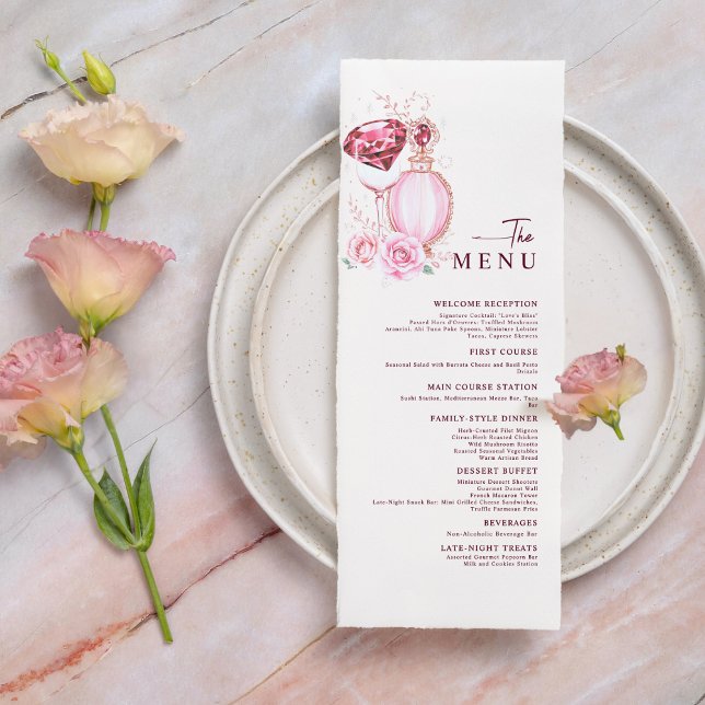 Blush Pink Diamond and Rose Bridal Shower Menu (Creator Uploaded)