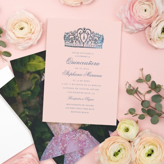 Blush Pink Diamond Crown Princess Quinceañera Invitation (Creator Uploaded)