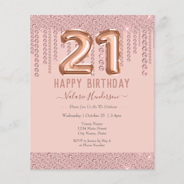 Blush Pink Diamond Drip Happy 21st Birthday (Front)