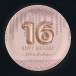 Blush Pink Diamond Drips Happy 16th Birthday Paper Plate<br><div class="desc">Girly pink diamond drips,  millennial pink background,  with fancy script name typography. Faux rose gold 16 balloon text.  Great for sweet 16 celebrations. All text is adjustable.</div>