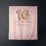 Blush Pink Diamond Drips Happy 16th Birthday Tapestry<br><div class="desc">Girly pink diamond drips,  millennial pink background,  with fancy script name typography. Faux rose gold 16 balloon text.  Great for sweet sixteen celebrations. All text is adjustable.</div>