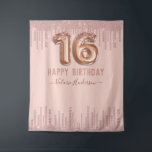 Blush Pink Diamond Drips Happy 16th Birthday Tapestry<br><div class="desc">Girly pink diamond drips,  millennial pink background,  with fancy script name typography. Faux rose gold 16 balloon text.  Great for sweet sixteen celebrations. All text is adjustable.</div>