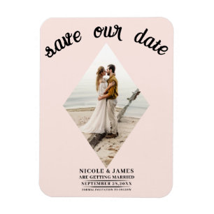 Blush Pink Diamond Photo Wedding Save the Date Magnet