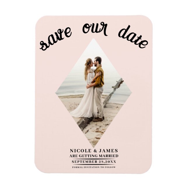 Blush Pink Diamond Photo Wedding Save the Date Magnet (Vertical)