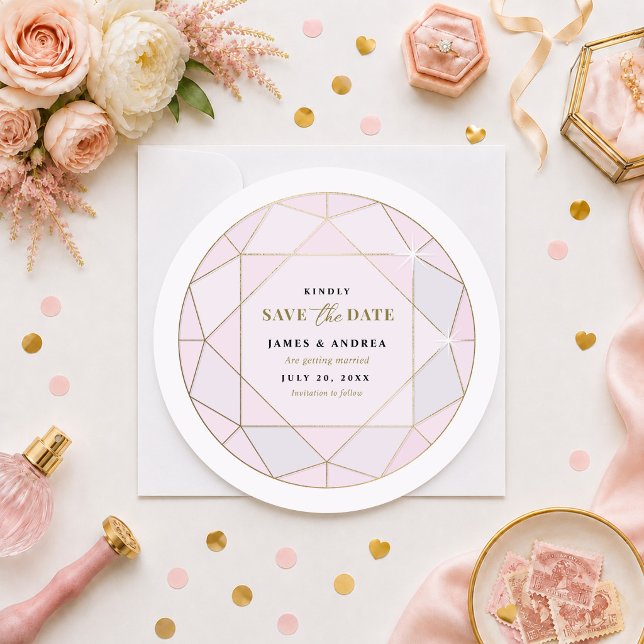 Blush Pink Diamond Wedding Save the Date Card (Creator Uploaded)