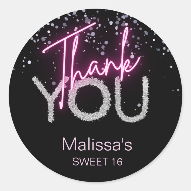 Blush Pink Diamonds Sweet 16 Sixteen Thank You Classic Round Sticker (Front)