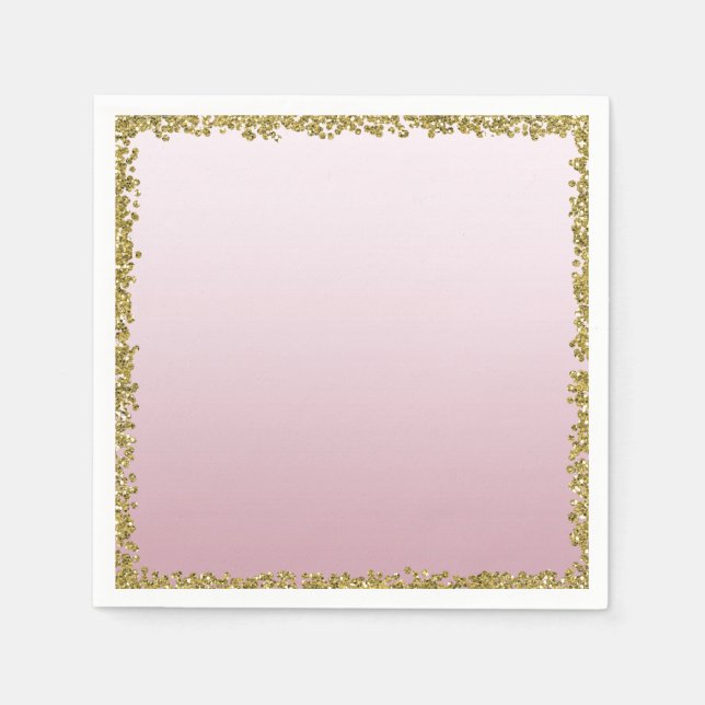 Blush Pink Dipped Gold Glitter Glam Sparkle Party Napkin (Front)