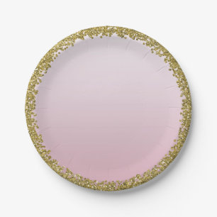 Blush Pink Dipped Gold Glitter Glam Sparkle Party Paper Plate