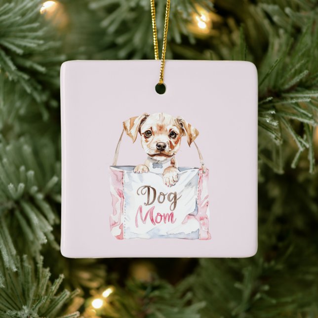 Blush Pink Dog Mom Bag Ceramic Ornament (Tree)