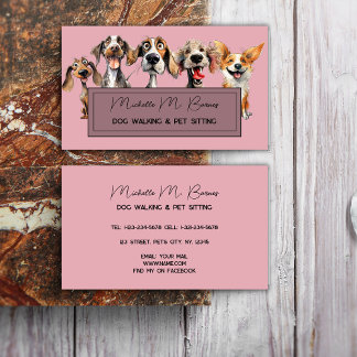Blush Pink Dog Walker Sitter Modern Professional Business Card