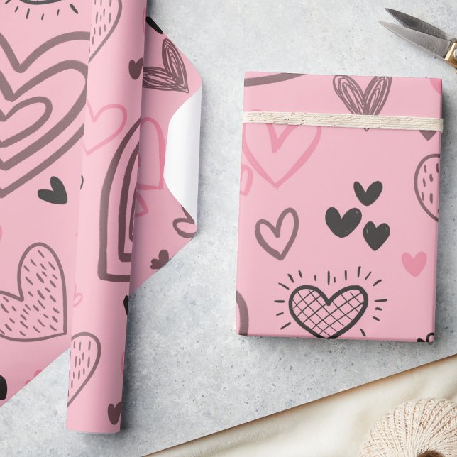 Blush Pink Doodle Hearts Valentine's Day Wrapping Paper (Creator Uploaded)