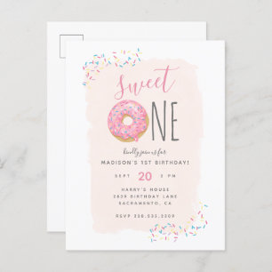 Blush Pink Doughnut Sprinkle Sweet 1st Birthday Invitation Postcard