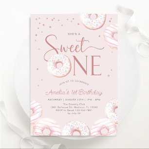 Blush Pink Doughnuts Sweet One 1st Birthday Invitation