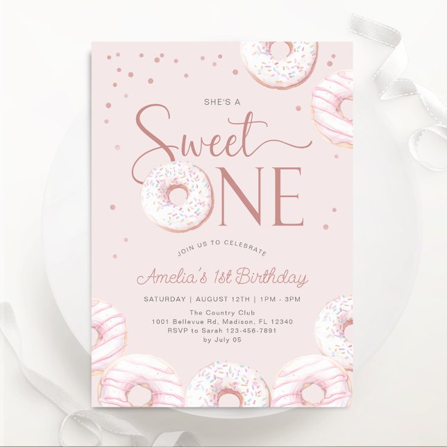 Blush Pink Doughnuts Sweet One 1st Birthday Invitation (Creator Uploaded)