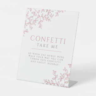 Blush pink drawn leaf wedding confetti sign