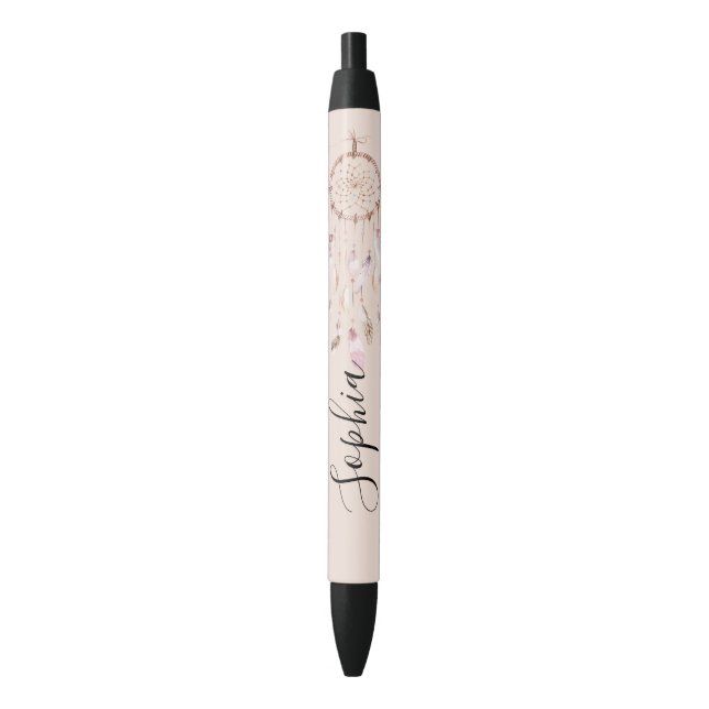 Blush Pink Dream Catcher Black Ink Pen (Front Vertical)