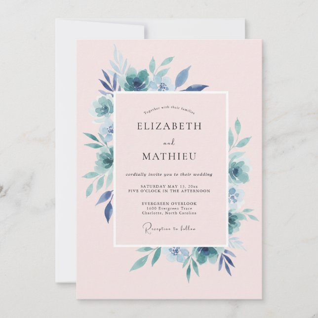 Blush Pink Dreamy Floral Wedding Invitation (Front)