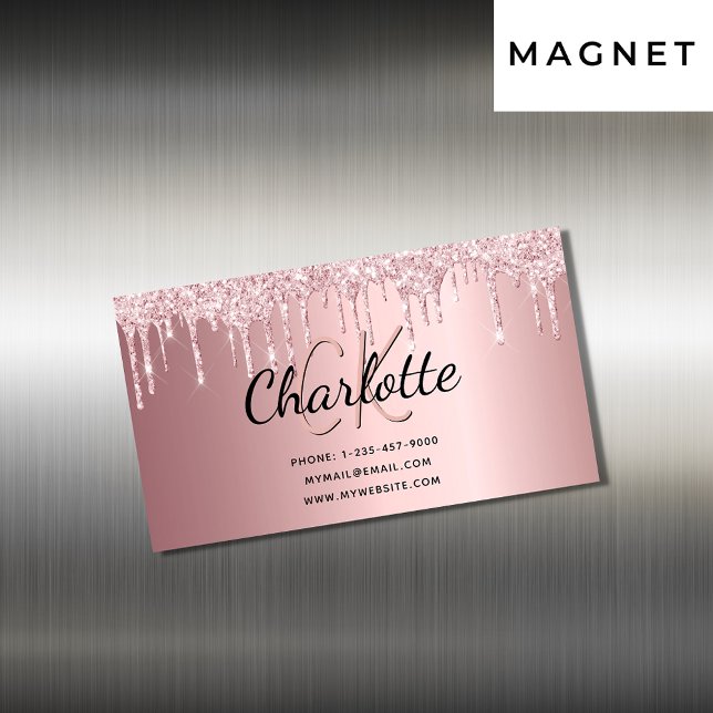 Blush pink drips elegant monogram magnetic business card (Creator Uploaded)