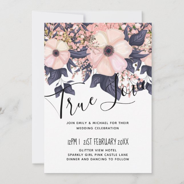 Blush Pink Dusty Blue Black Wedding Floral Budget (Front)