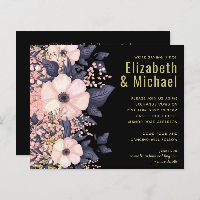 Blush Pink Dusty Blue Black Wedding Floral Budget (Front/Back)