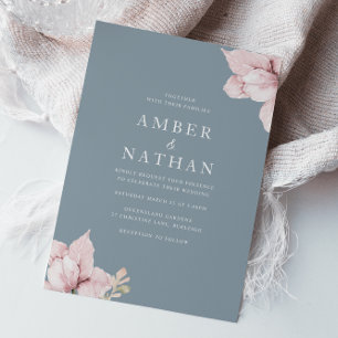 Blush Pink & Dusty Blue Elegant  Wedding Invitation