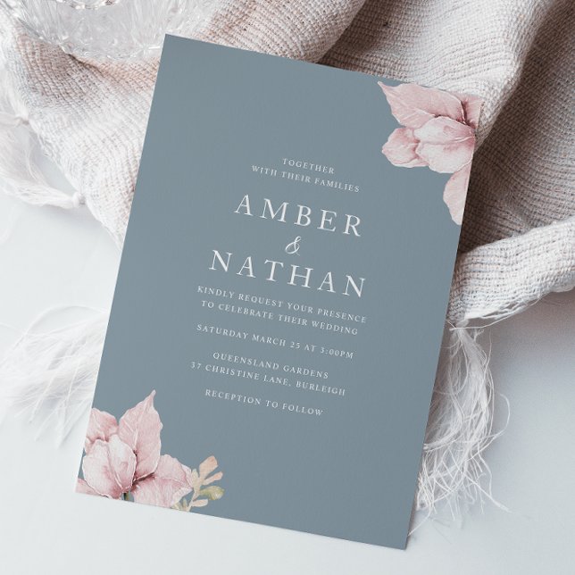 Blush Pink & Dusty Blue Elegant  Wedding Invitation (Creator Uploaded)