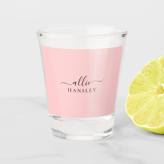 Blush Pink Dusty Pink Modern Minimalist Name Shot Glass (Front)