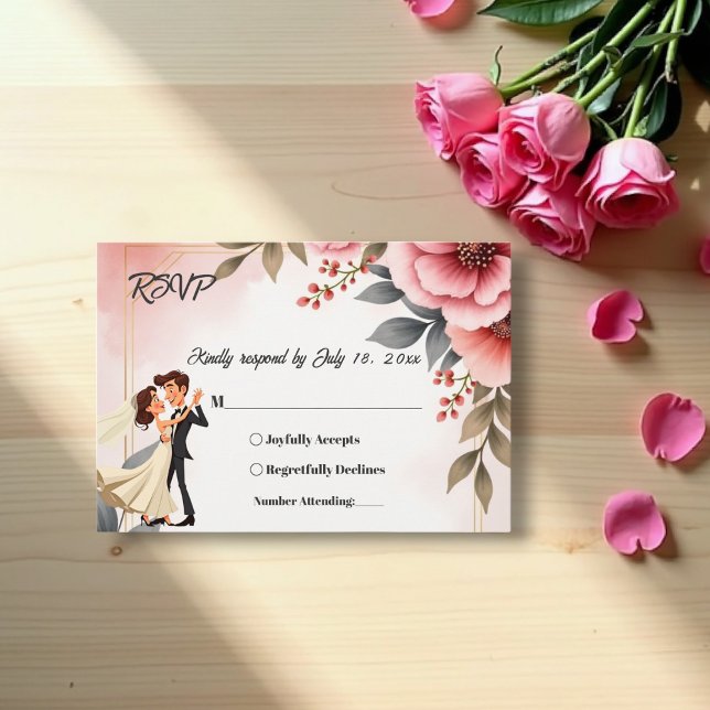 Blush Pink Dusty Rose Bride Groom Floral Wedding RSVP Card (Creator Uploaded)