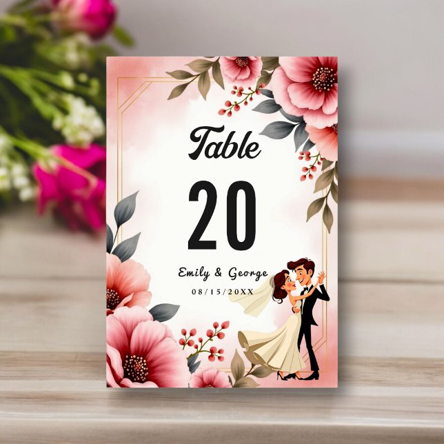 Blush Pink Dusty Rose Bride Groom Floral Wedding Table Number (Creator Uploaded)
