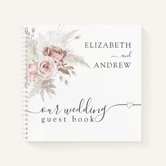  Blush Pink Dusty Rose Floral Wedding Guest Book (Front)