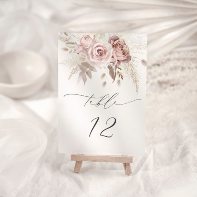 Blush Pink Dusty Rose Floral Wedding Table Number (Creator Uploaded)
