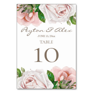 Blush Pink Dusty Rose Floral Wedding Table Number