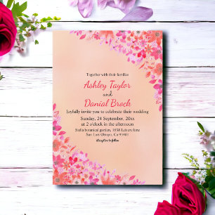 Blush Pink Dusty Rose Spring Boho Floral Wedding Invitation