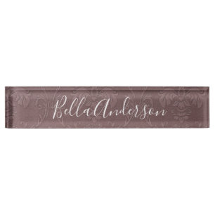 Blush Pink Dusty Rose Vintage Embossed Floral Chic Nameplate
