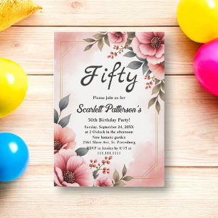 Blush Pink Dusty Rose Watercolor Floral Birthday Invitation