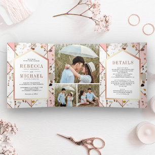 Blush Pink Earthy Geometric Terrazzo Wedding Tri-Fold Invitation
