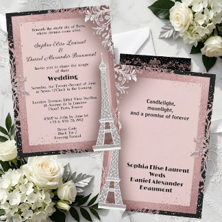 Blush Pink Eiffel Tower Destination Paris Wedding Invitation