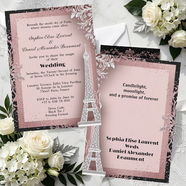 Blush Pink Eiffel Tower Destination Paris Wedding  Invitation (Blush Pink Eiffel Tower Destination Paris Wedding Invitation)