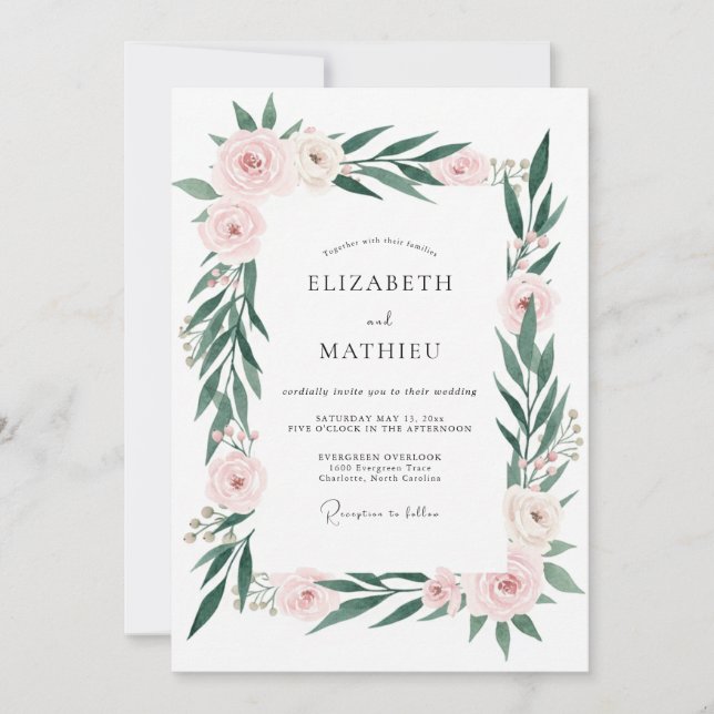 Blush Pink Elegant Botanical Wedding Invitation (Front)