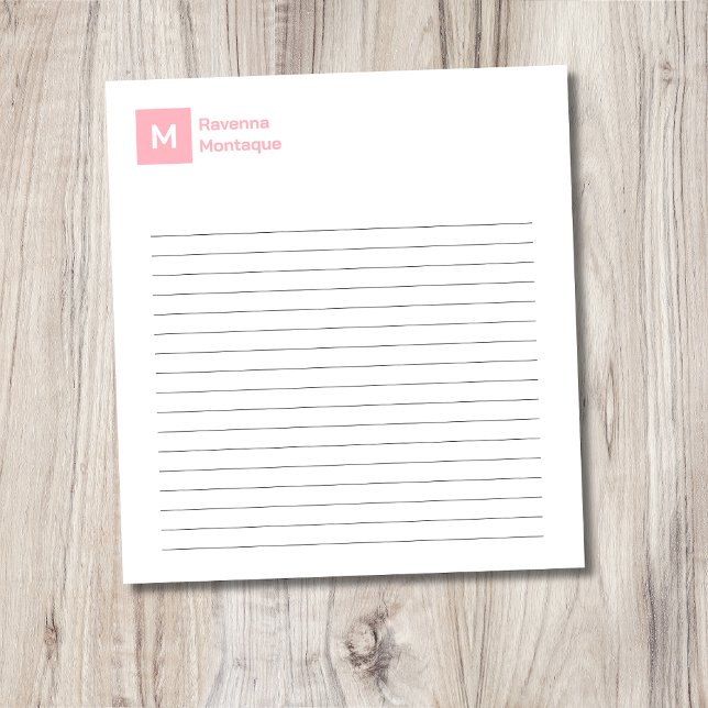 Blush Pink Elegant Chic Trendy Monogram Lined  Notepad (Creator Uploaded)