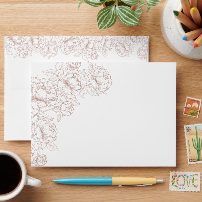 Blush Pink Elegant Classic Modern Floral Wedding Envelope (Desk)