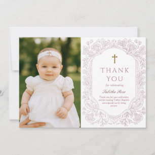 Blush Pink Elegant Floral Baptism Thank You Card